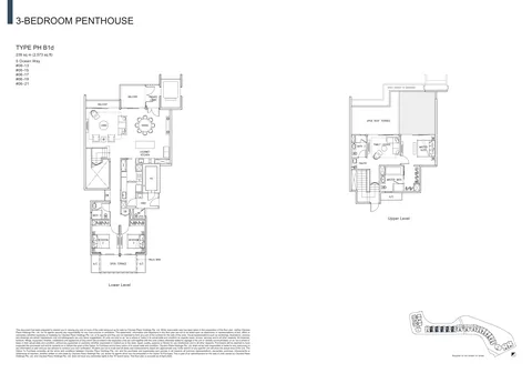 The Residences at W Sentosa Cove floor plan, Type PH B1d: 3-bedroom penthouse of 2,573 sq ft (239 sq m) in 5 Ocean Way, from the developer&rsquo;s plans