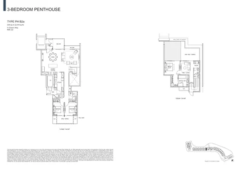 The Residences at W Sentosa Cove floor plan, Type PH B2a: 3-bedroom penthouse of 2,519 sq ft (234 sq m) in 5 Ocean Way, from the developer&rsquo;s plans