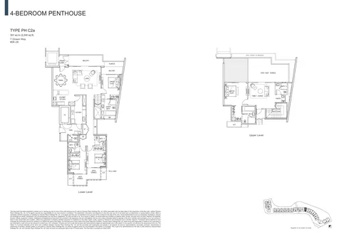 The Residences at W Sentosa Cove floor plan, Type PH C2a: 4-bedroom penthouse of 3,240 sq ft (301 sq m) in 7 Ocean Way, from the developer&rsquo;s plans