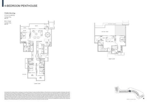 The Residences at W Sentosa Cove floor plan, Type PH C3a: 4-bedroom penthouse of 3,348 sq ft (311 sq m) in 7 Ocean Way, from the developer&rsquo;s plans