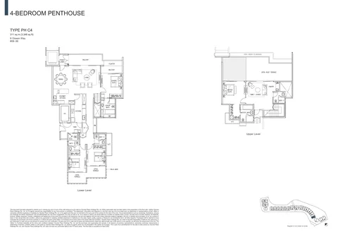 The Residences at W Sentosa Cove floor plan, Type PH C4: 4-bedroom penthouse of 3,348 sq ft (311 sq m) in 9 Ocean Way, from the developer&rsquo;s plans