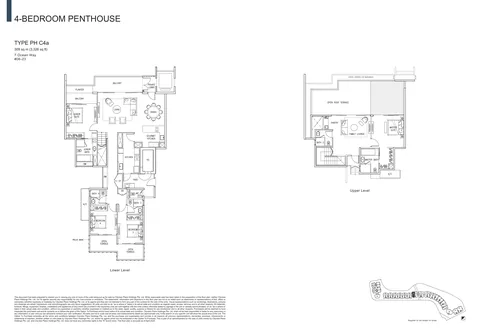 The Residences at W Sentosa Cove floor plan, Type PH C4a: 4-bedroom penthouse of 3,326 sq ft (309 sq m) in 7 Ocean Way, from the developer&rsquo;s plans