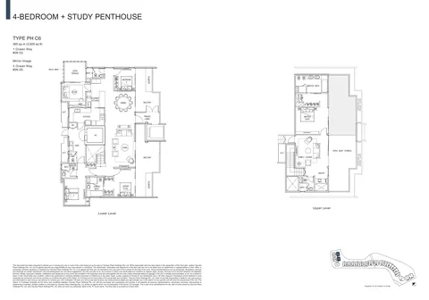 The Residences at W Sentosa Cove floor plan, Type PH C6: 4-bedroom + study penthouse of 3,929 sq ft (365 sq m) in 1 and 3 Ocean Way, from the developer&rsquo;s plans
