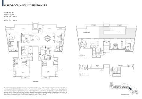 The Residences at W Sentosa Cove floor plan, Type PH D4: 5-bedroom + study penthouse of 6,297 sq ft (585 sq m) in 9 Ocean Way, from the developer&rsquo;s plans